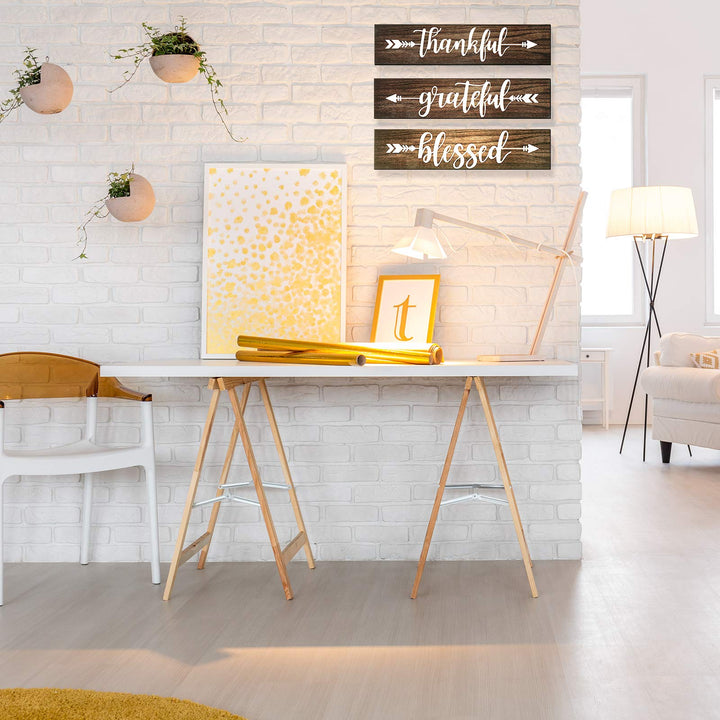 3 Pieces Thankful Grateful Blessed Wall Decor Thankful Wooden Signs Rustic Hanging Arrow Wall Signs Wall Art Decor for Farmhouse Outdoor Living Room Bedroom Kitchen Decorations (Brown)