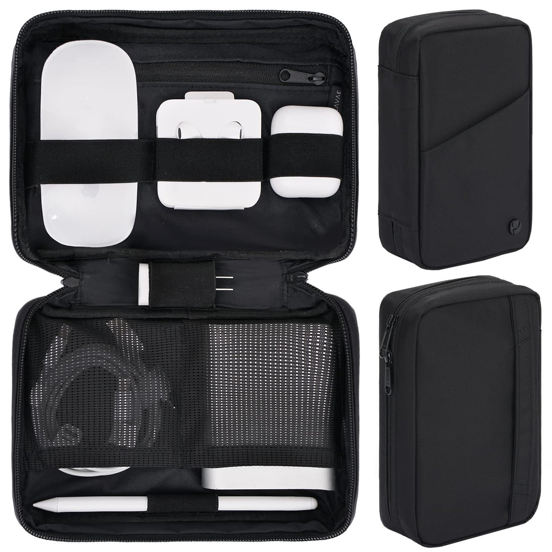 Purevave Electronics Organizer, Tech Organizer Pouch, Tech Travel Organizer, Compact Small Travel Cable Organizer for Cord, Phone Charger, USB Drive, SD Card and Power Bank Black