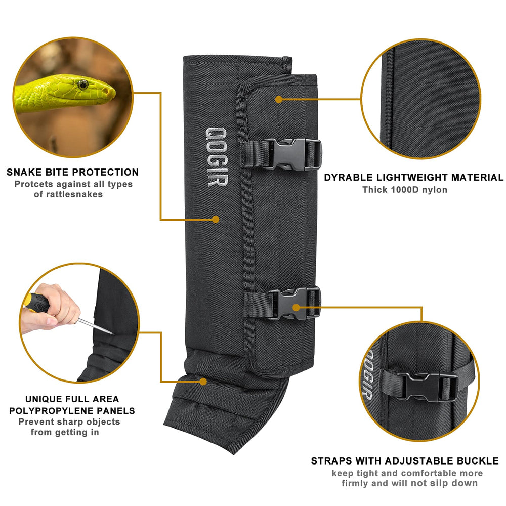 Snake Gaiters for Hunting: Durable Snake Guards, Snake Gaiter Leggings for Men & Women, Snake Bite Protection for Lower Legs, Snake Proof Gaiters with Adjustable Size(Black)