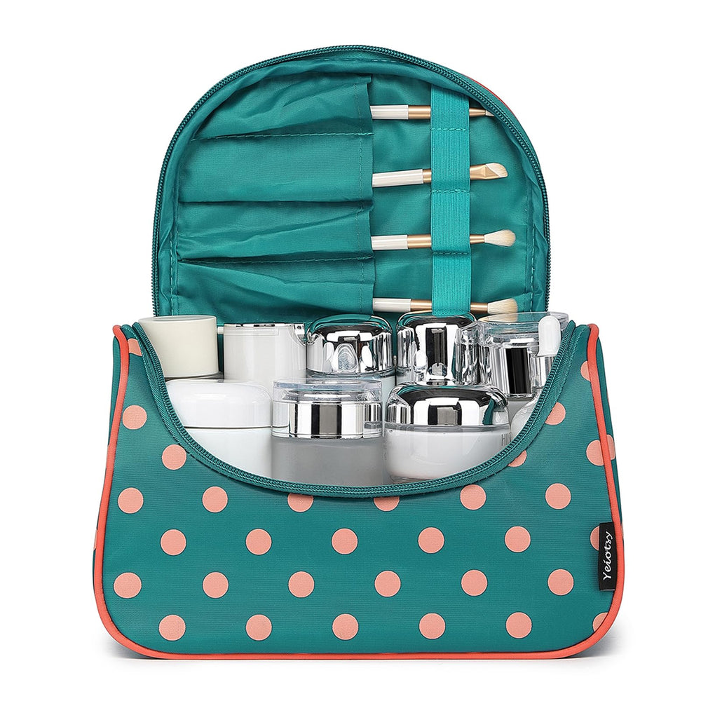 Cute Travel Makeup Bag, Cute Polka Dots Toiletry Bag with Handle for Girls Cosmetic Organizer for Women (Lake Blue)