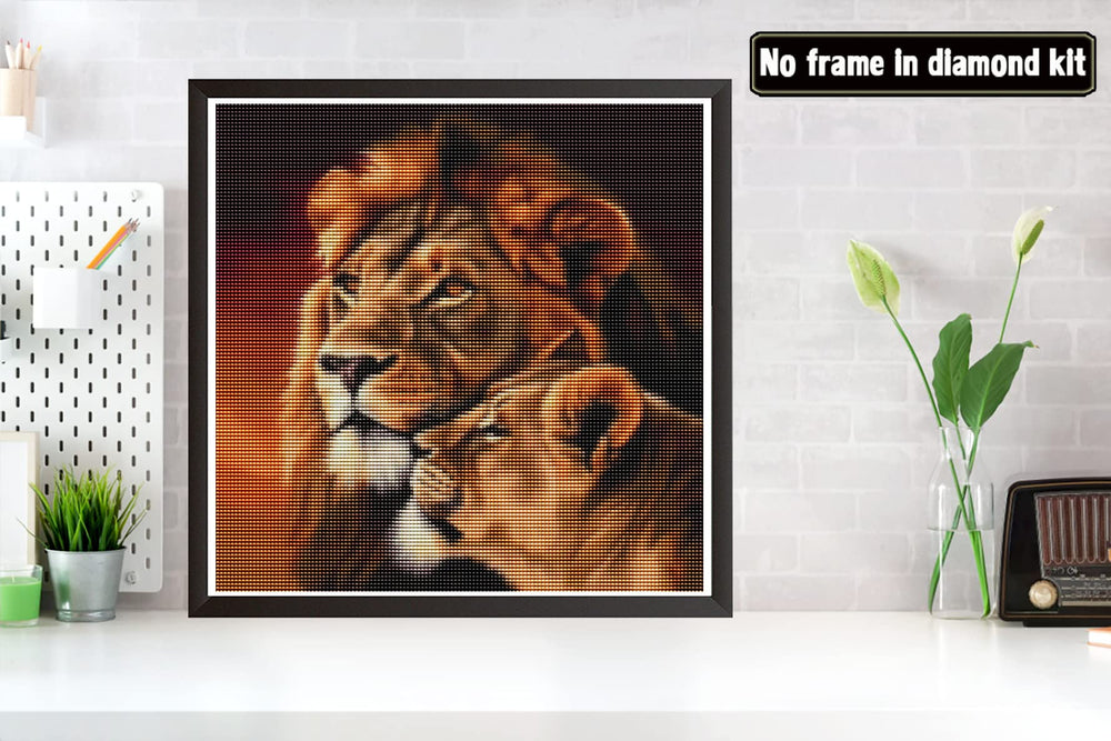 5D Diamond Painting Kits Lion Couple, Full Drill Beast DIY Rhinestone Embroidery Set Paint with Diamonds Art by Number Kits Cross Stitch Home Wall Craft Decoration (12x12inch)