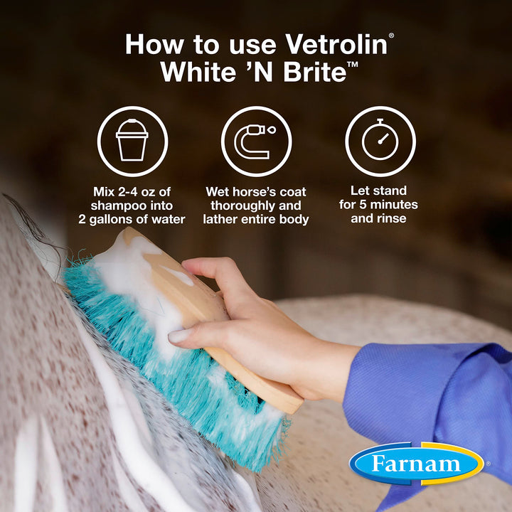 Vetrolin White ’N Brite Shampoo, Deep Cleaning and Color Brightening Shampoo for Horses and Dogs. 32 ounces