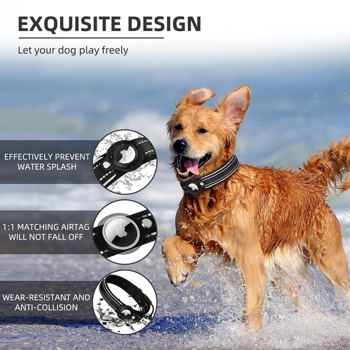 Reflective AirTag Dog Collar,Padded Apple Air Tag Dog Collar, Heavy Duty Dog Collar with AirTag Holder Case, Adjustable Air Tag Accessories Pet Collar for Small Medium Large Dogs (M(15''-18''))