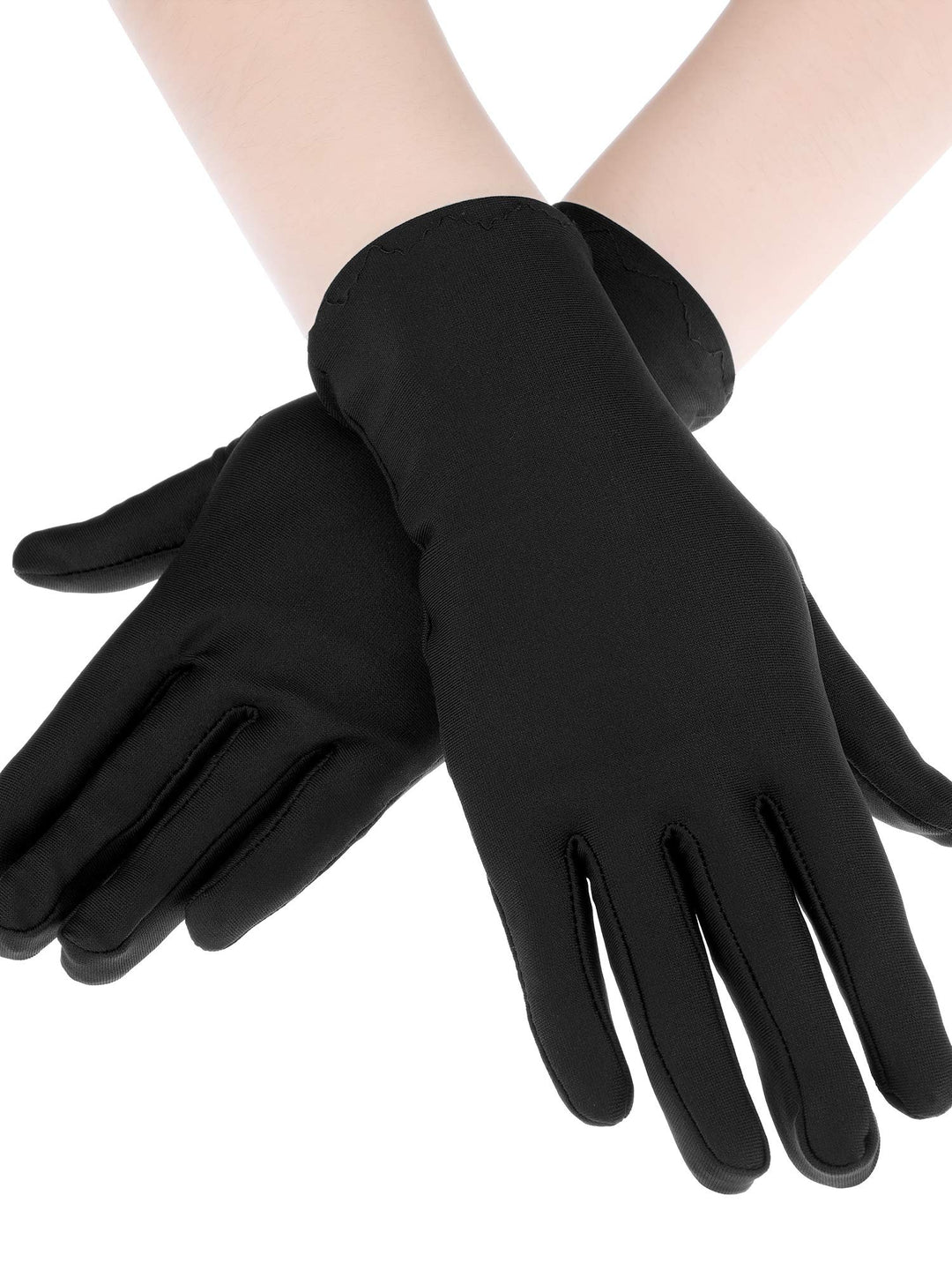 3 Pairs Wrist Length Gloves Women Short Satin Gloves Opera Short Gloves for 1920s Wedding Party (Black 2)