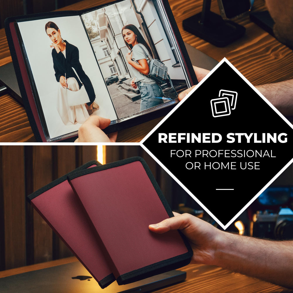 Small Photo Album 4x6 (2-Pack, Ruby), 4 x 6 Photo & Art Portfolio Presentation Book, Each Shows 48 Pages, Professional Mini Photo Book for 4x6 Pictures, Postcards, Artwork, Keepsakes