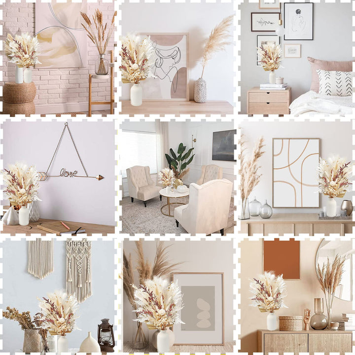 Pampas Grass, Natural Dried Pampas Grass, Dried Flowers Bouquet Arrangements for Home Wedding Decor (17/45cm Tall, D- Dried Pampas & Palm/Fern Leaf Bouquet)