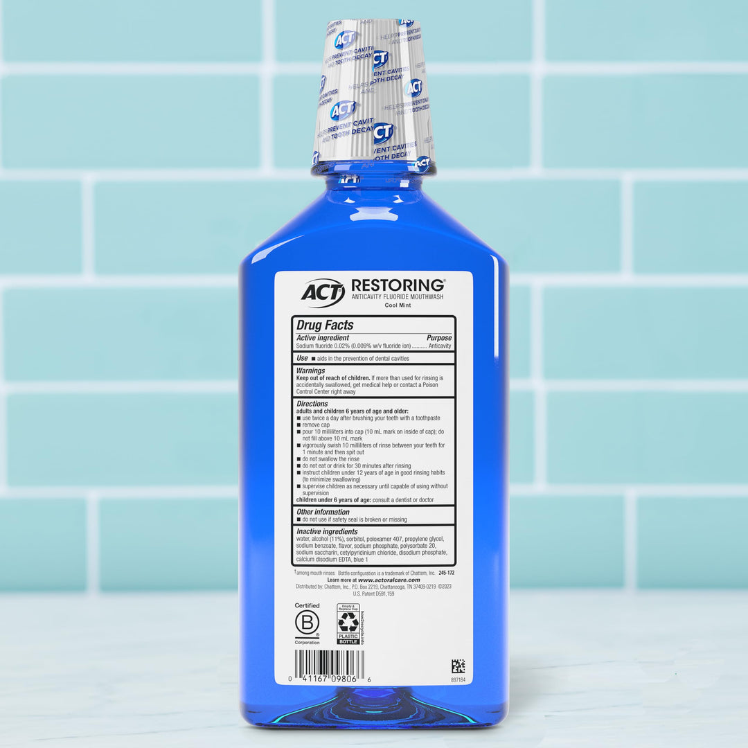 Act Restoring Mouthwash, Cool Splash Mint, 33.8-Ounce Bottles (Pack Of 3)