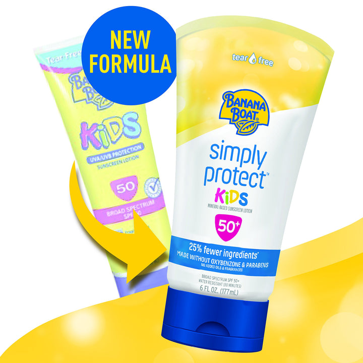 Simply Protect Mineral-Based Sunscreen Lotion for Kids, SPF 50+, Tear Free, 25% Fewer Ingredients, 6oz.