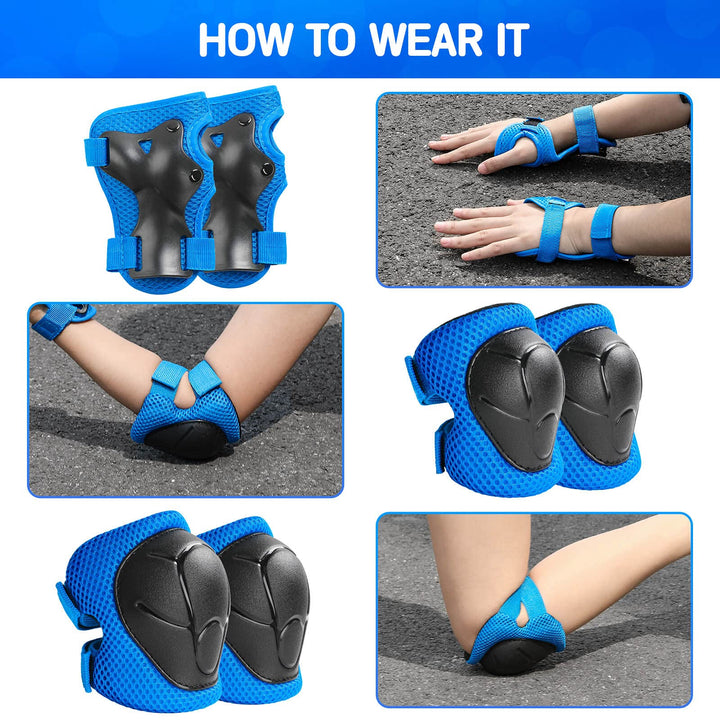 Kids Protective Gear Set Knee Pads for Kids 3-8 Years Toddler Knee and Elbow Pads with Wrist Guards 3 in 1 for Skating Cycling Bike Rollerblading Scooter(Blue)
