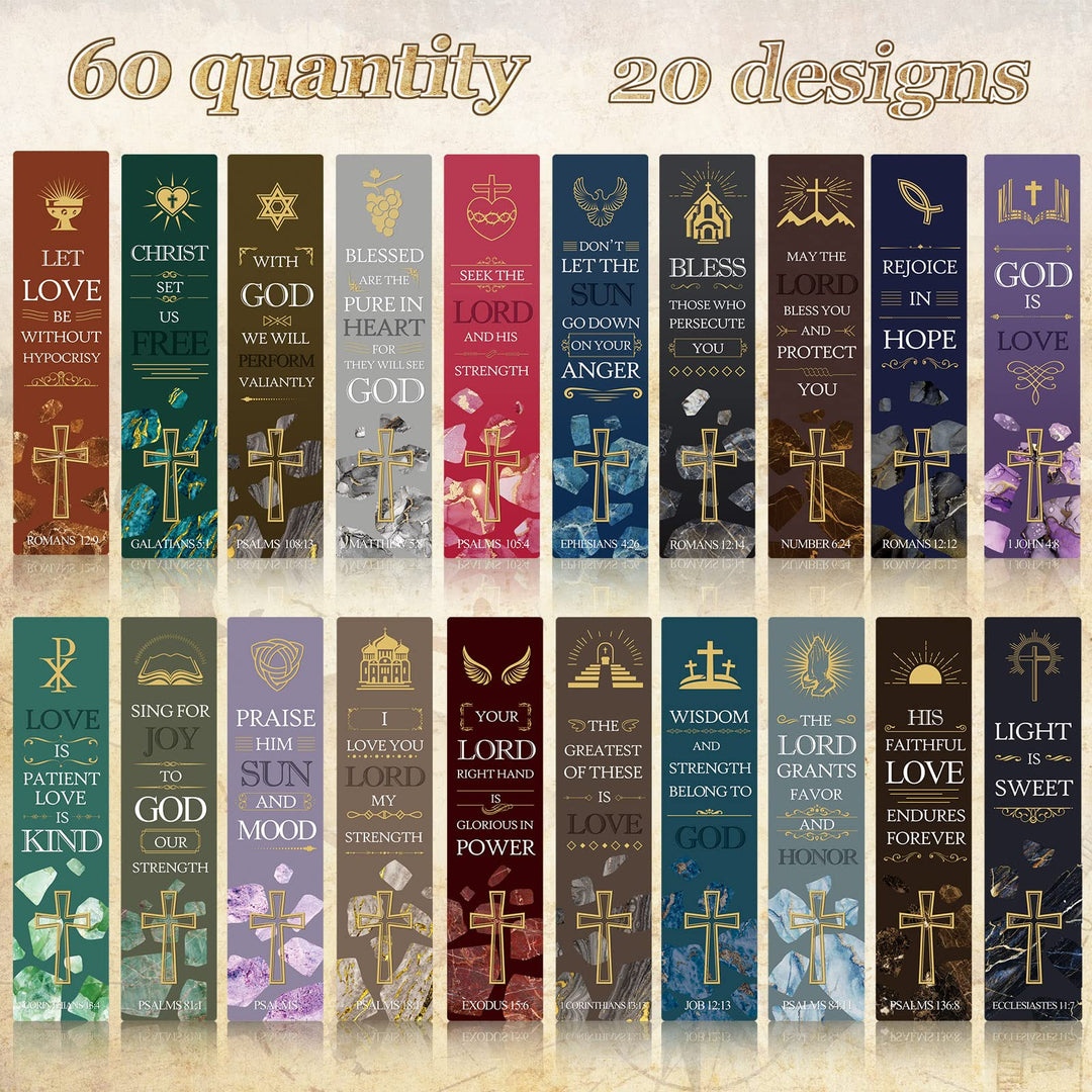 60 Pieces Bible Verses Bookmarks with Crucifix Christian Scripture Book Marker Religious Prayer Biblical Inspirational Quote Bookmarks for Men Women Reading Reward Church Supplies