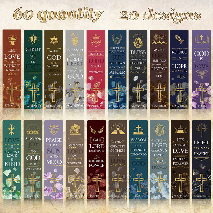 60 Pieces Bible Verses Bookmarks with Crucifix Christian Scripture Book Marker Religious Prayer Biblical Inspirational Quote Bookmarks for Men Women Reading Reward Church Supplies