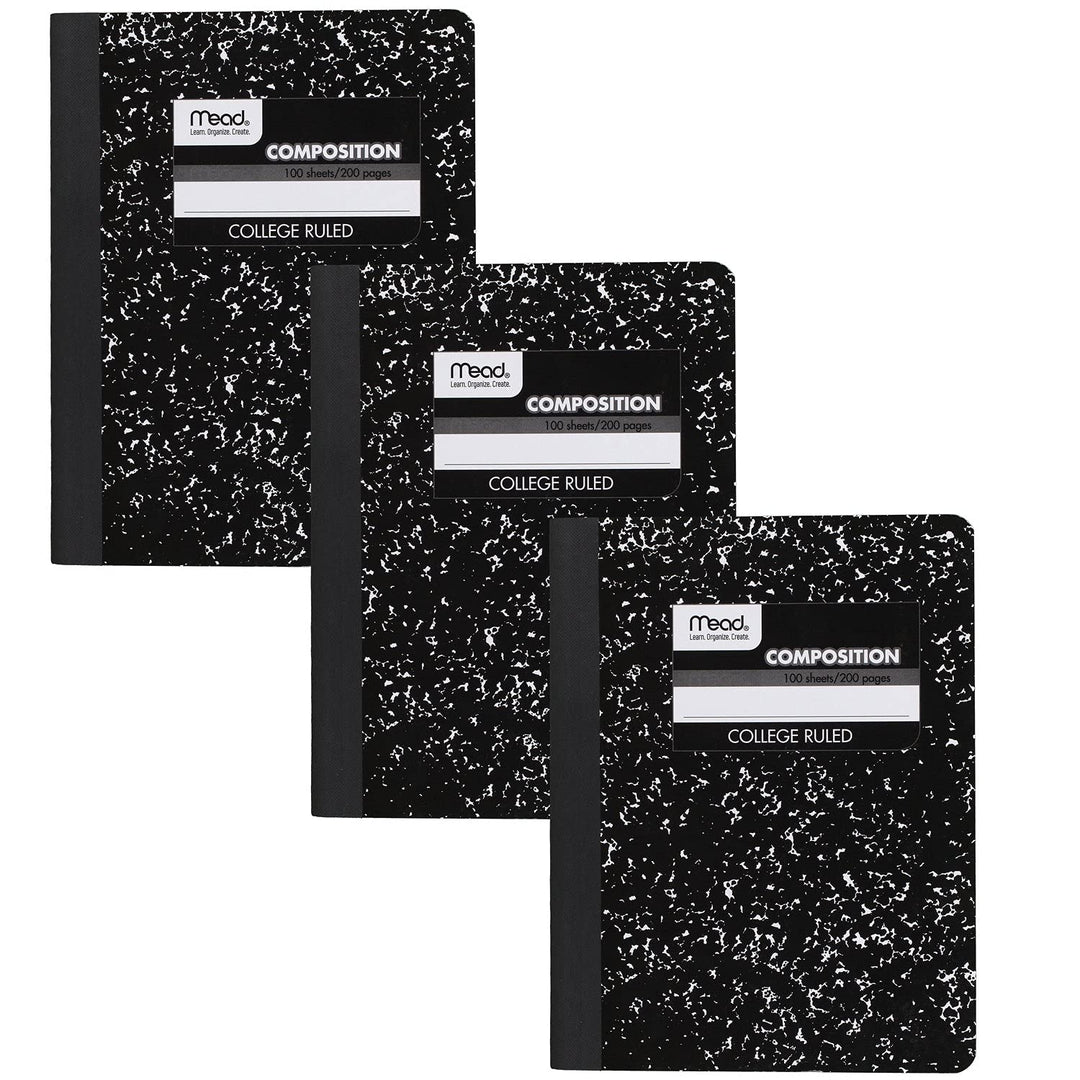 Composition Notebooks, 3 Pack, College Ruled Paper, 9-3/4 x 7-1/2, 100 Sheets per Comp Book, Black Marble (38111)