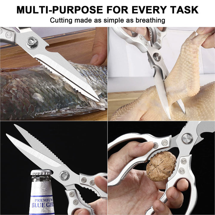 Kitchen Scissors, Multi-Purpose Kitchen Shears, Heavy Duty Dishwasher Safe Food Scissors, Non Slip Stainless Steel Sharp Cooking Scissors for Kitchen, Chicken, Poultry, Fish, Meat, Herbs-Sliver