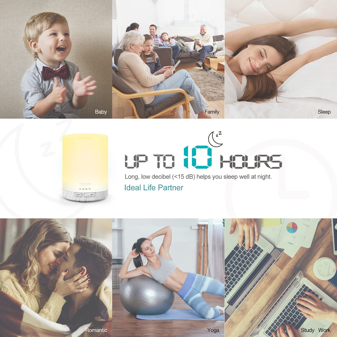 300ML Essential Oil Diffuser, Quiet 5-in-1 Premium Humidifier, Natural Home Fragrance Aroma Diffuser with 7 LED Color Changing Light and Auto-Off Safety Switch -White