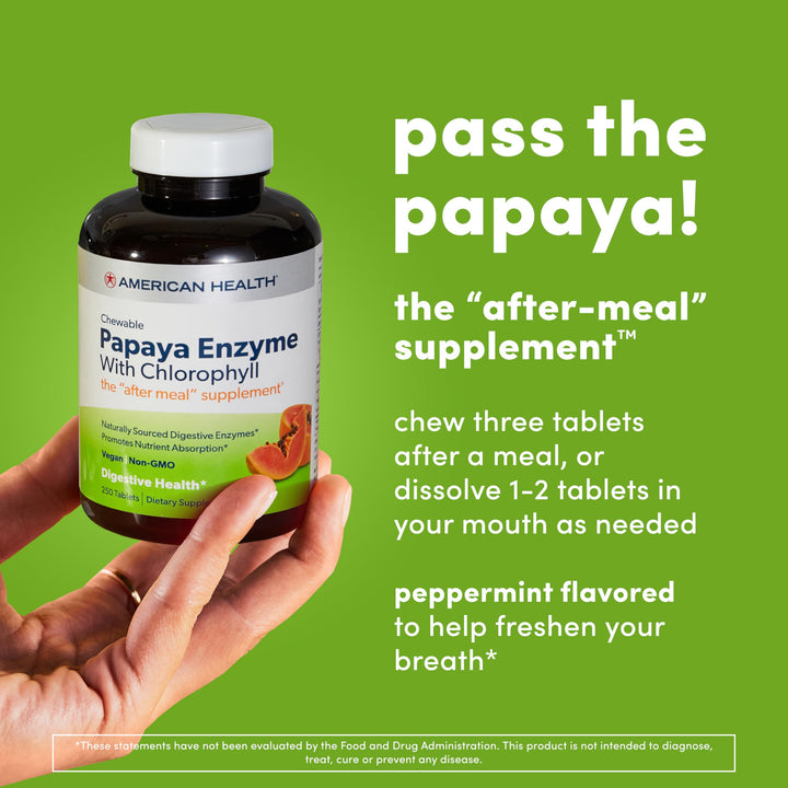 Papaya Enzyme With Chlorophyll Chewable Tablets - Promotes Nutrient Absorption, Helps Digestion and Freshens Breath - Gluten-Free, Vegetarian - 600 Count, 200 Total Servings