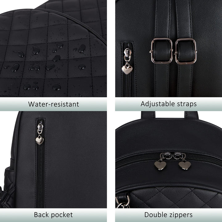 Mini Backpack for Women Leather Small Backpack Purse for Ladies Cute Pom Bookbag Travel Shoulder Bag with Charm Tassel Black