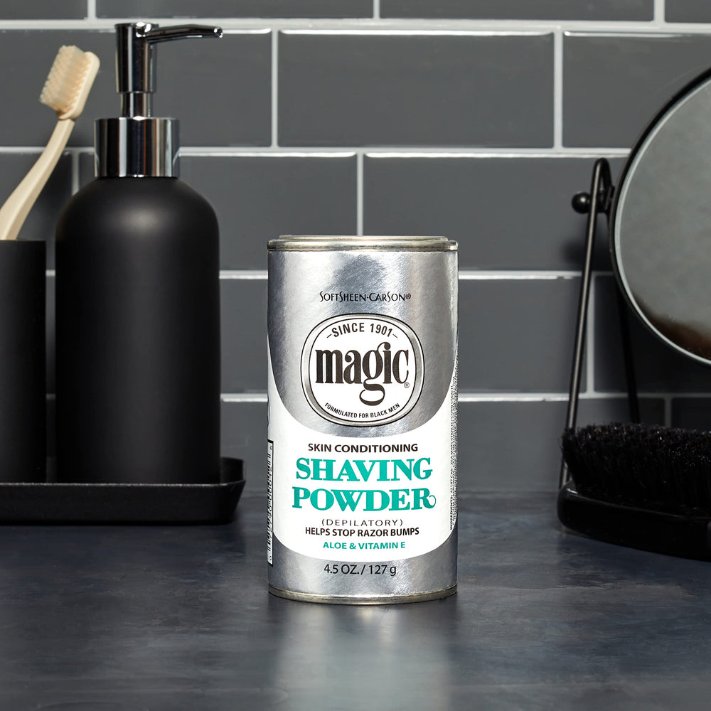 Magic Razorless Shaving for Men, Magic Skin Conditioning Shaving Powder, with Vitamin E and Aloe, formulated for Black Men, Depilatory, Helps Stop Razor Bumps, 4.5 oz