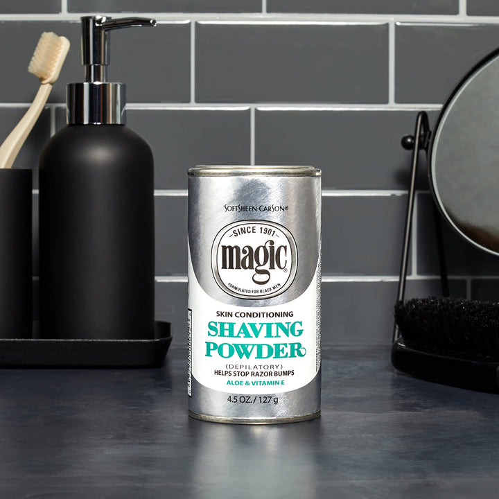 Magic Razorless Shaving for Men, Magic Skin Conditioning Shaving Powder, with Vitamin E and Aloe, formulated for Black Men, Depilatory, Helps Stop Razor Bumps, 4.5 oz