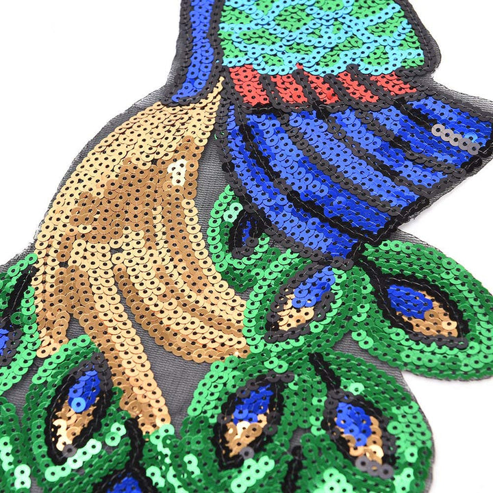 2 Pack Colorful Sequins Peacock Patch Iron On/Sew on Embroidered Applique Patch Craft Fashion Accessories for DIY Clothes