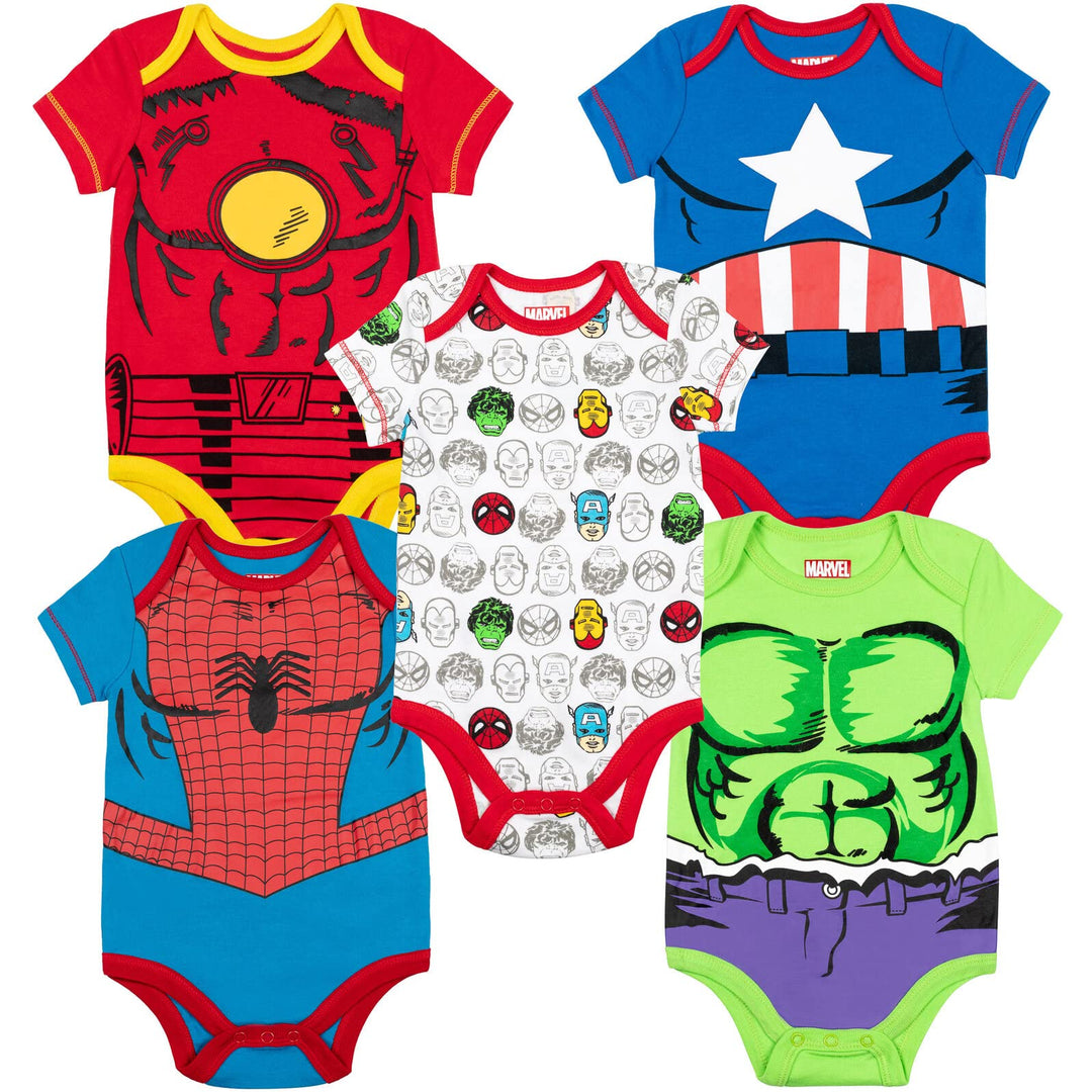 Baby Boys' 5 Pack Bodysuits - The Hulk, Spiderman, Iron Man and Captain America Multi 3-6 Months