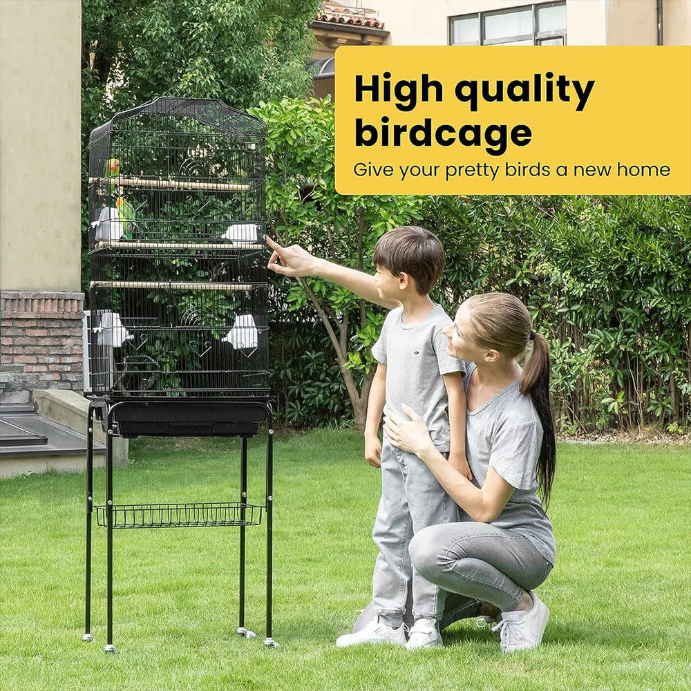 64 Inch Bird Cage with Play Top and Rolling Stand for Parrots Conures Lovebird Cockatiel Parakeets Black