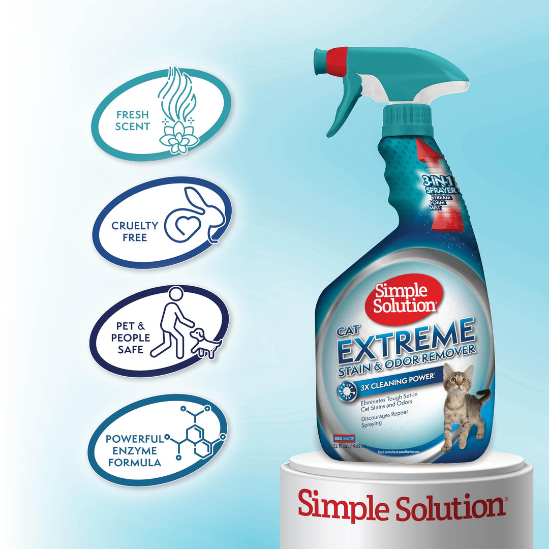 Extreme Cat Stain Eliminator for Strong Odor, Pet Odor Eliminator for Home, Stain Remover for Cats, Floor Cleaner, Urine Destroyer, Carpet Cleaner Spray, 32oz