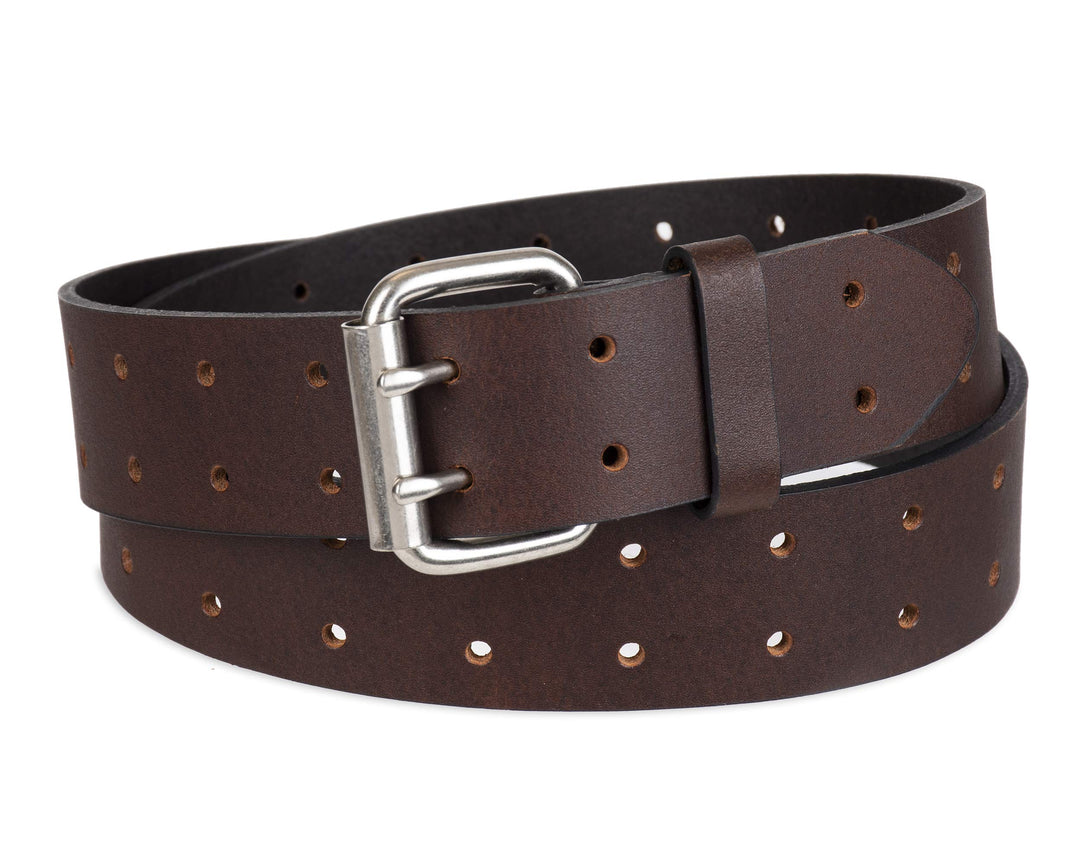 mens Leather Double Prong Belt, Brown, 2X Waist 46-48 US