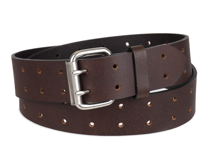 mens Leather Double Prong Belt, Brown, 2X Waist 46-48 US