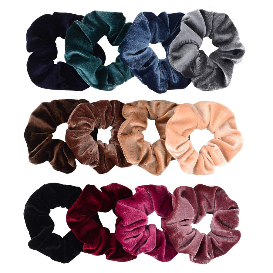 12 Pieces Hair Scrunchies Velvet Elastics Scrunchy Bobbles Soft Hair Bands Hair Ties (12 Colors)