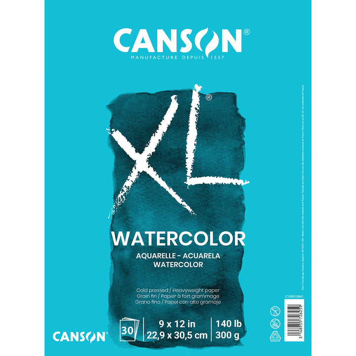 XL Series Watercolor Pad, Heavyweight White Paper, Foldover Binding, 30 Sheets, 9x12 inch
