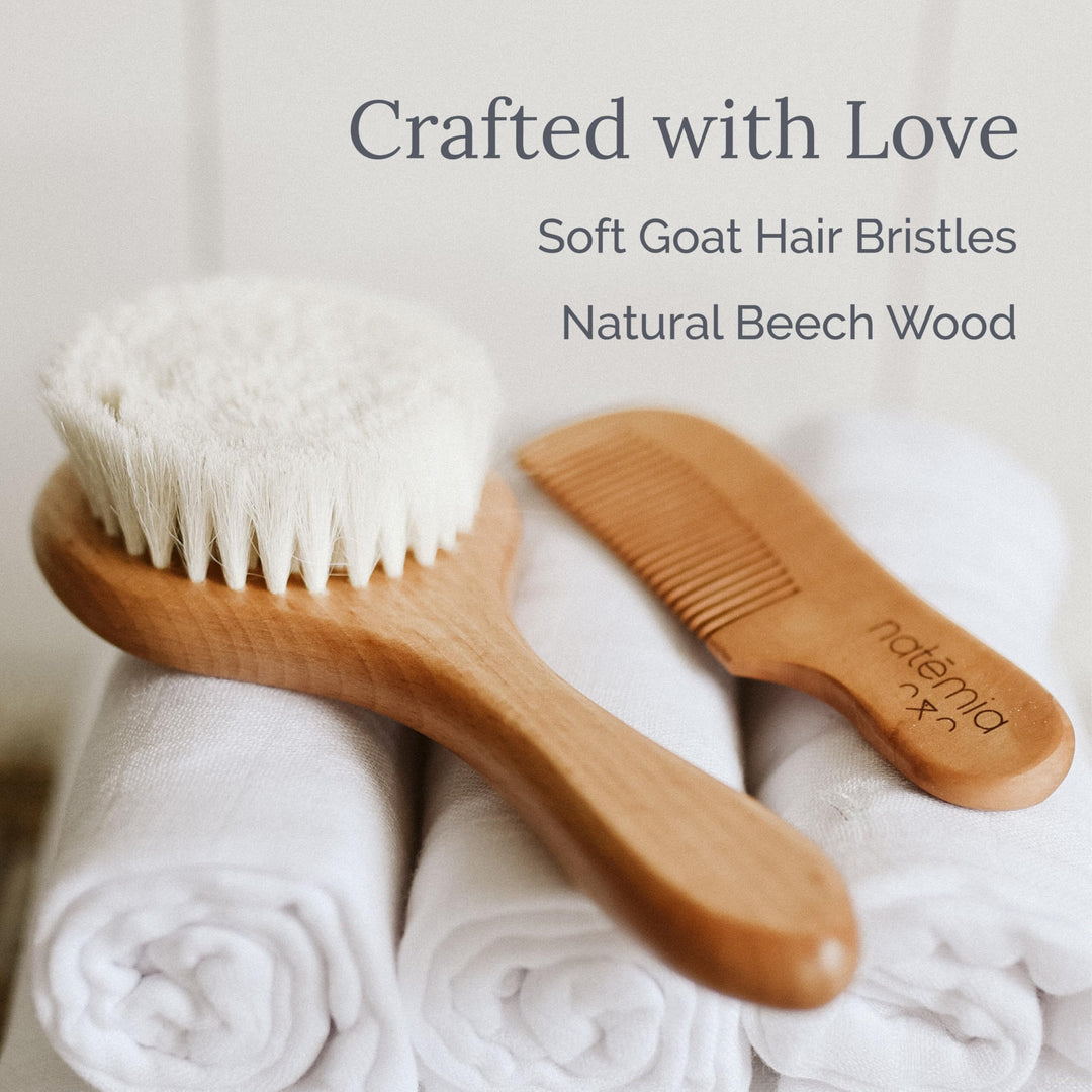 Wooden Baby Hair Brush and Comb Set for Newborns and Toddlers - Ideal for Cradle Cap