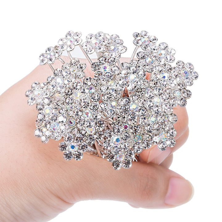 40 Pack Flower Crystal Rhinestone Hair Pins with a Storage Bag for Bridal Wedding Hair Accessories (White)
