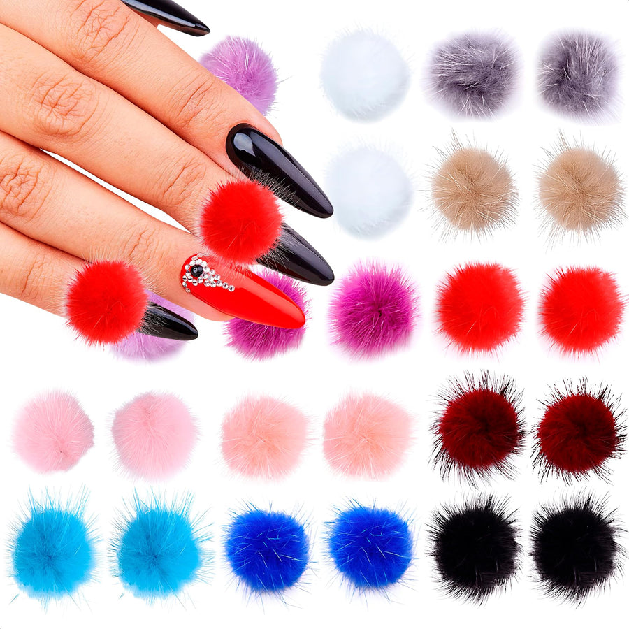 Magnetic Pom Poms for Nails - 24Pcs Fluff Box Nail Magnet Balls 3d Nail Charms Nail Puff Ball Magnet Nail Pom Poms for Acrylic Nails Charms for Nails - Fur Pom Poms Mini Nail Charms 3d Nail Art Charms