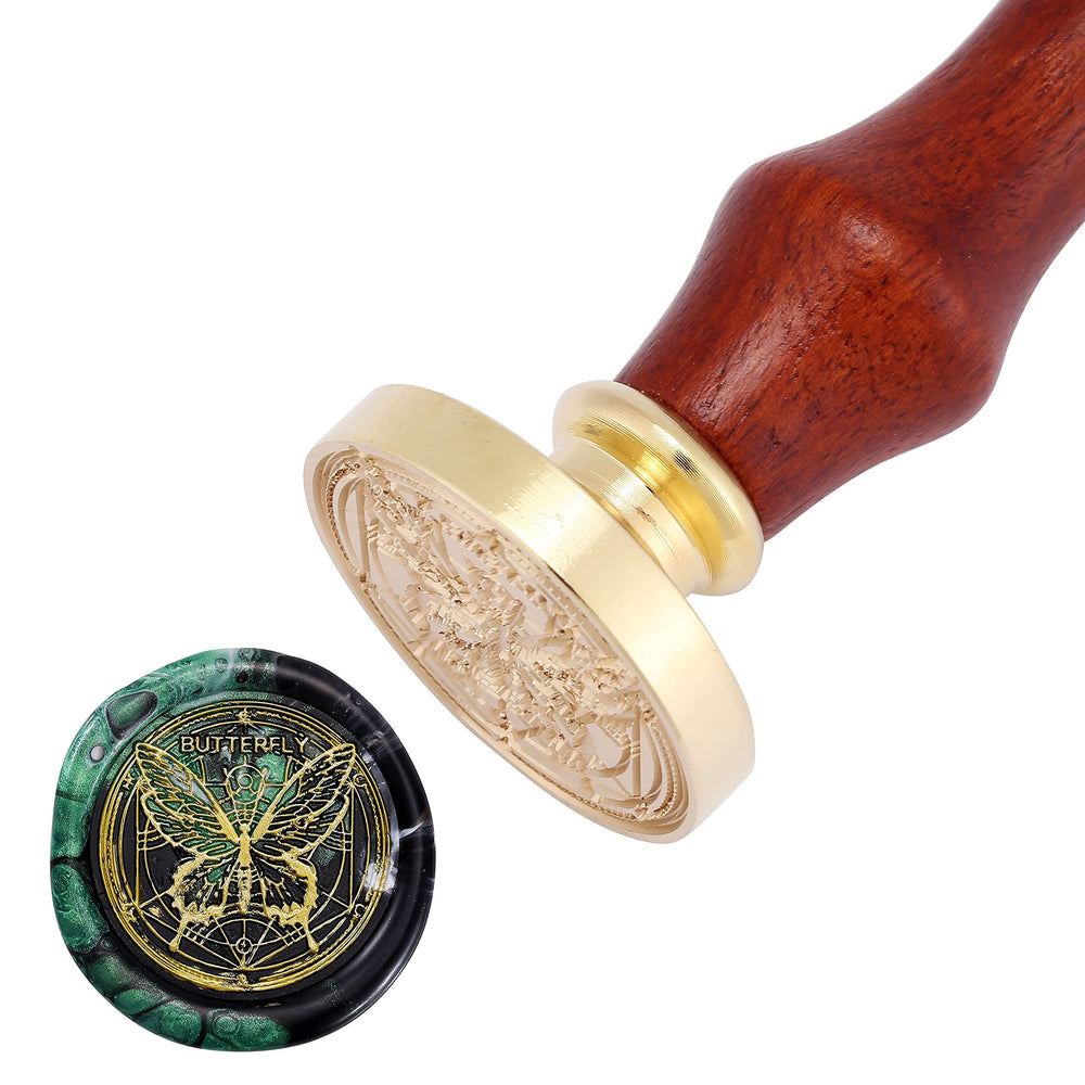 Butterfly Wax Seal Stamp, Vintage Brass Head Wooden Handle Sealing Stamp for Christmas Halloween Wedding Party Invitations