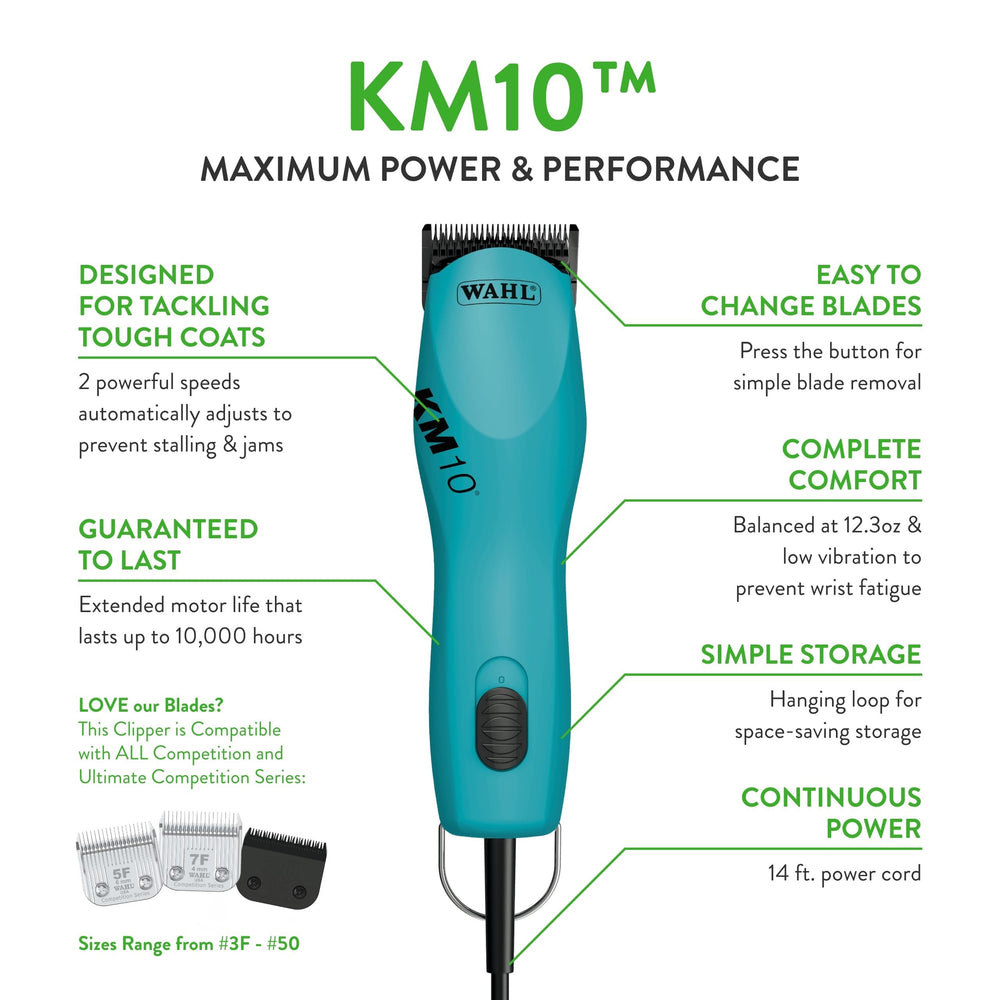 Professional Animal KM10 2-Speed Brushless Motor Pet, Dog, and Horse Clipper Kit - Turquoise