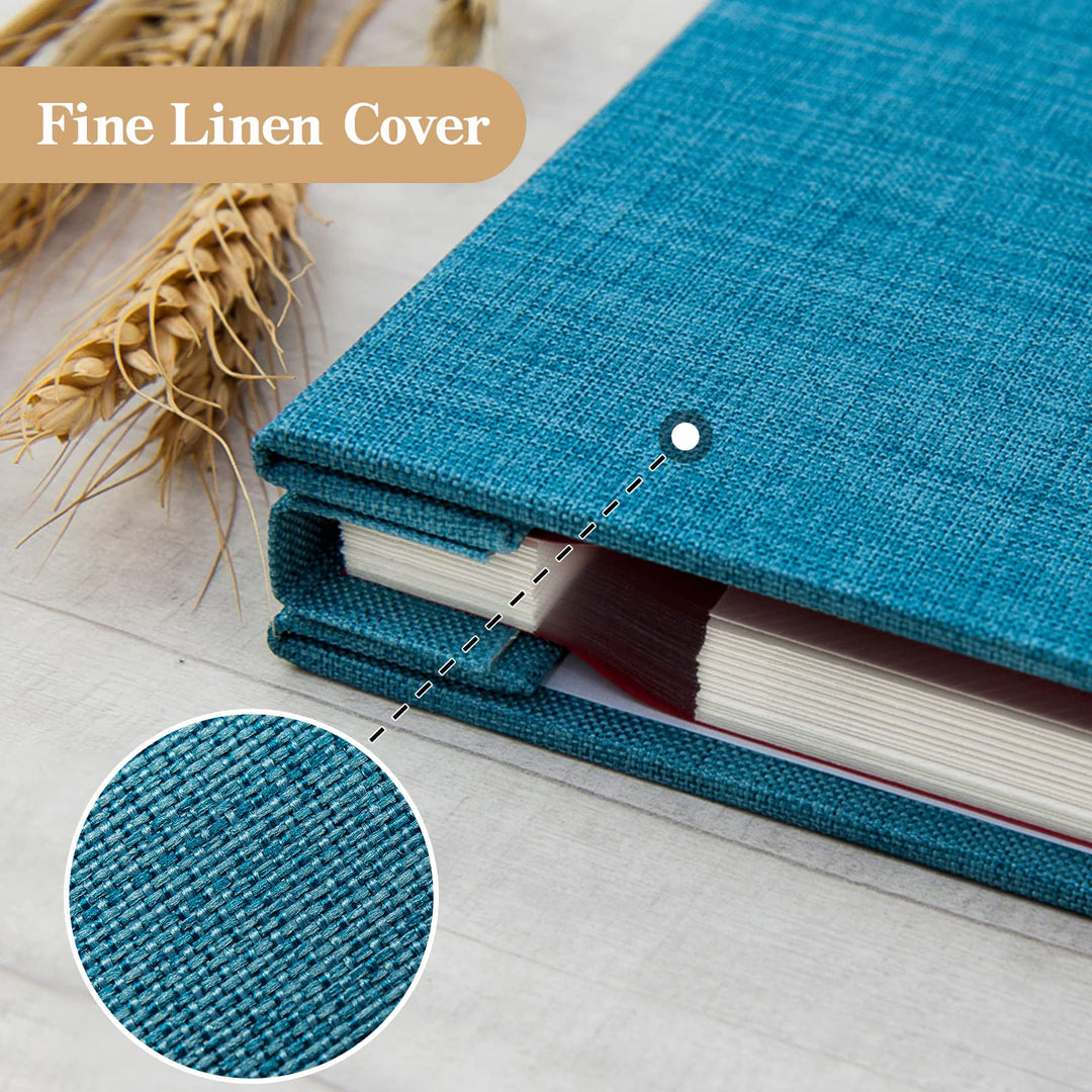 Large Photo Album Self Adhesive 3x5 4x6 5x7 8x10 10x12 Pictures Linen Cover 40 Blank Pages Magnetic DIY Scrapbook Album with A Metallic Pen (Blue, 13.2x12.8 inches 40 Pages)
