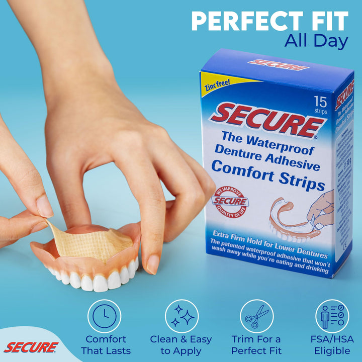 Denture Adhesive Strips – Zinc Free – Waterproof – Comfortable Cushion Fit for Uppers & Lowers – Extra Firm All-Day-Hold – No Mess – Clean Ingredients – 60 Strips Total (4 Pack) 15 Strips ea