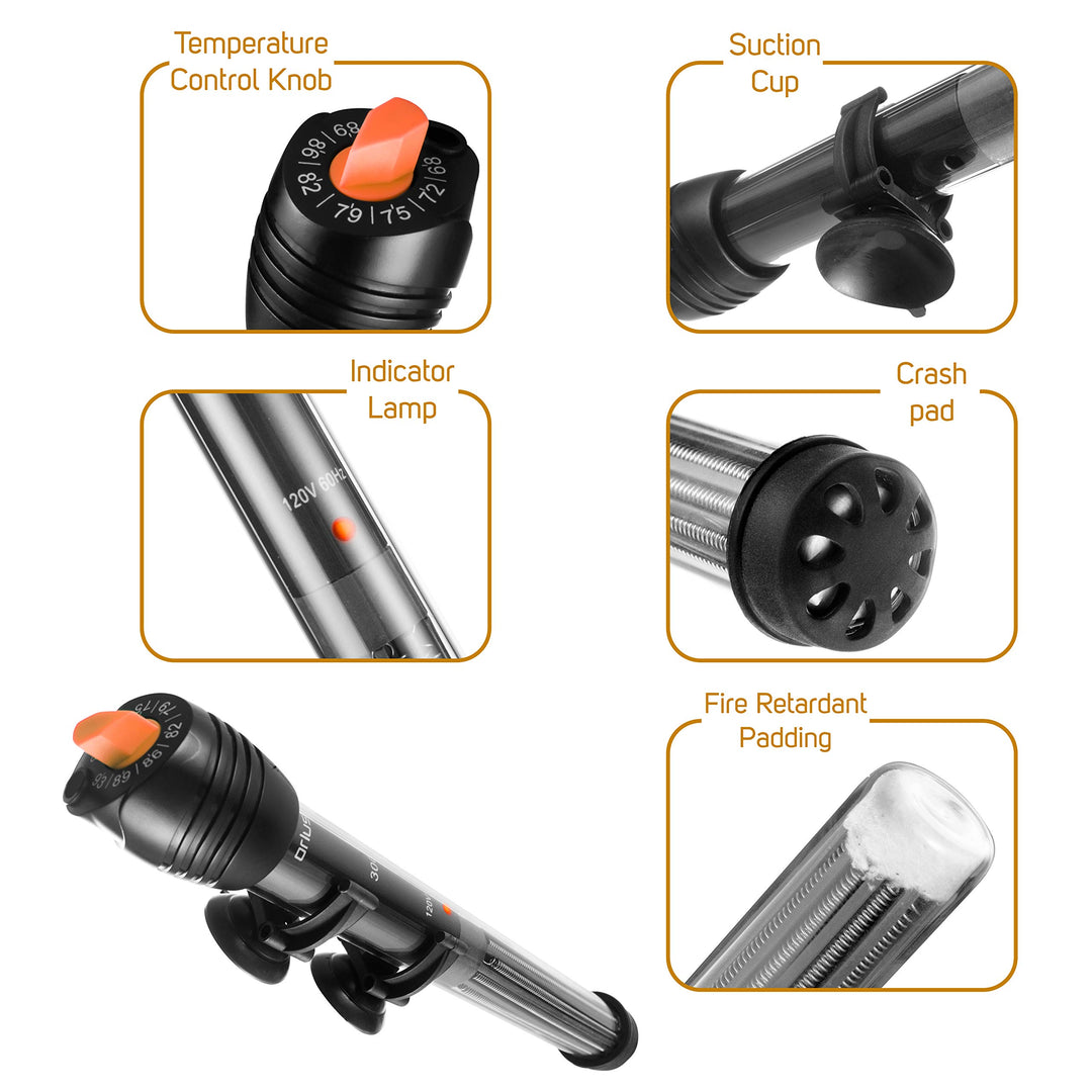 Submersible Aquarium Heater,100W Adjustable Fish Tahk Heater with 2 Suction Cups Free Thermometer Suitable for Marine Saltwater and Freshwater