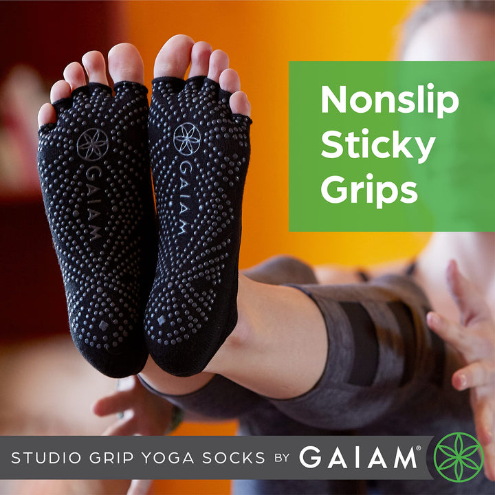 Grippy Studio Yoga Socks for Extra Grip in Standard or Hot Yoga, Barre, Pilates, Ballet or at Home for Added Balance and Stability, Black, Small-Medium