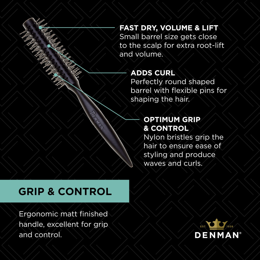 Curling Vented Barrel Round Hair Brush with Nylon Bristles for Fast Drying, Volume and Creating Movement in the Hair, Black, D73