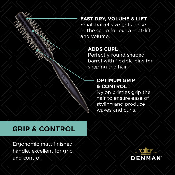 Curling Vented Barrel Round Hair Brush with Nylon Bristles for Fast Drying, Volume and Creating Movement in the Hair, Black, D73