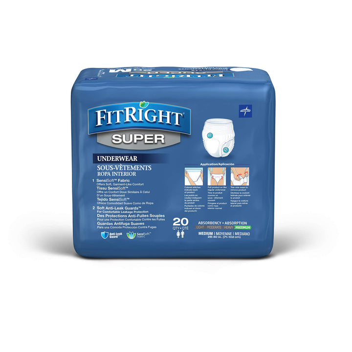 FIT33005AZ Fit Right Super Protective Underwear, Medium, 28 - 40 (Pack of 20)