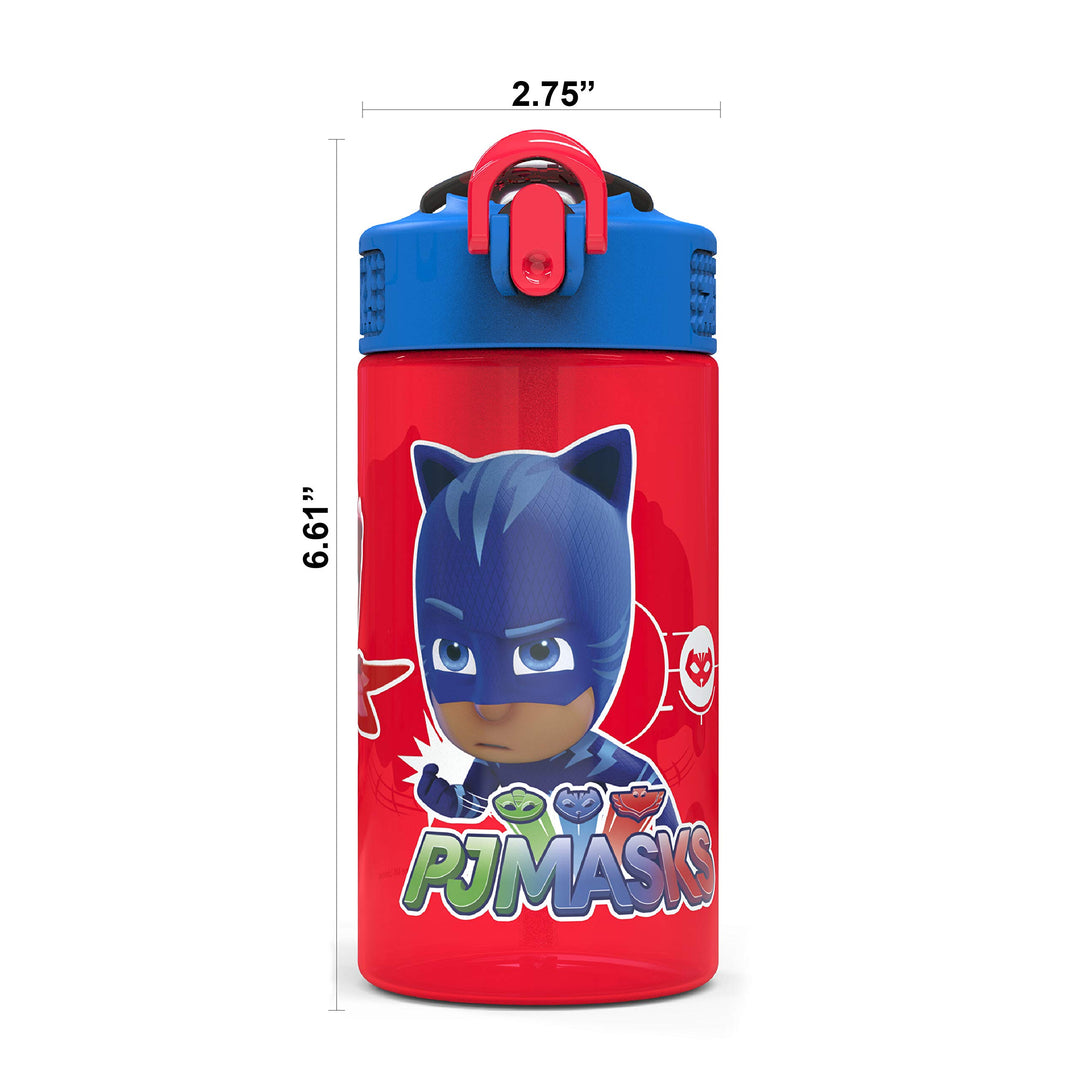 PJ Masks Kids Water Bottle with Spout Cover and Built-In Carrying Loop, Durable Plastic, Leak-Proof Design for Travel (16 oz, Non-BPA, Catboy & Owlette & Gekko)