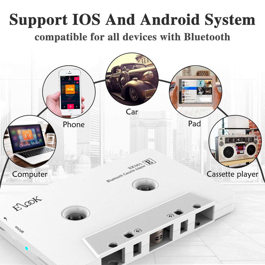 Car Audio Receiver, Bluetooth Cassette Receiver Tape Aux Adapter Player with Bluetooth 5.0, White