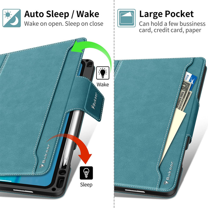 BuKoor iPad Pro 11 inch Case 2022 4th/3rd/2nd/1st Generation Case (2021/2020/2018) with Pencil Holder, Auto Sleep/Wake Function Smart PU Leather with Pocket Shockproof Magnetic Clasp Cover (Green)