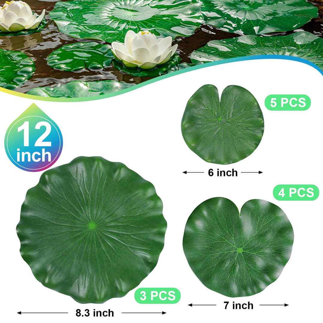 12Pcs Lily Pads for Ponds, Artificial Floating Foam Lotus Leaves, Lily Pads Foliage Pond Decor for Koi Fish Pool Patio Aquarium
