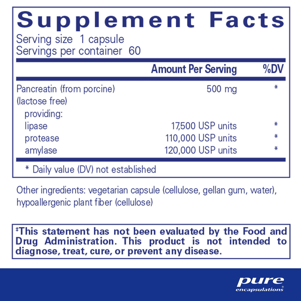 Pancreatic Enzyme Formula - Digestive Enzymes for Digestion - Strengthens Gut Health* - Targeted Delivery Capsules - Gluten Free & Non-GMO - 60 Capsules