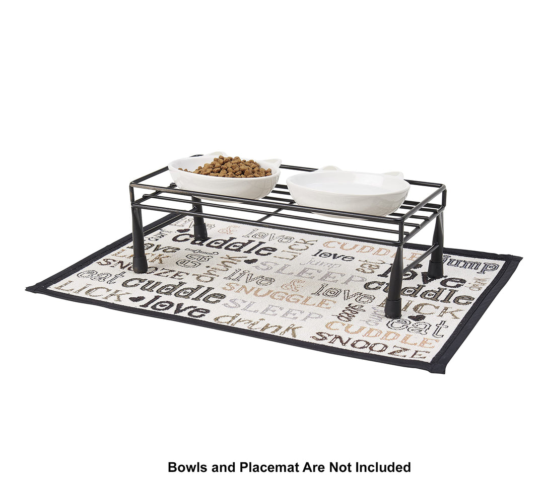PetRageous 81030 Gizmo's Set The Table Steel Frame Dog Feeder, 3-Inch Tall Dining Table by 13-Inch Long and 5.75-Inch Wide, Holds Two 5.5-Inch Diameter Bowls, for Small and Medium Dogs and Cats, Black