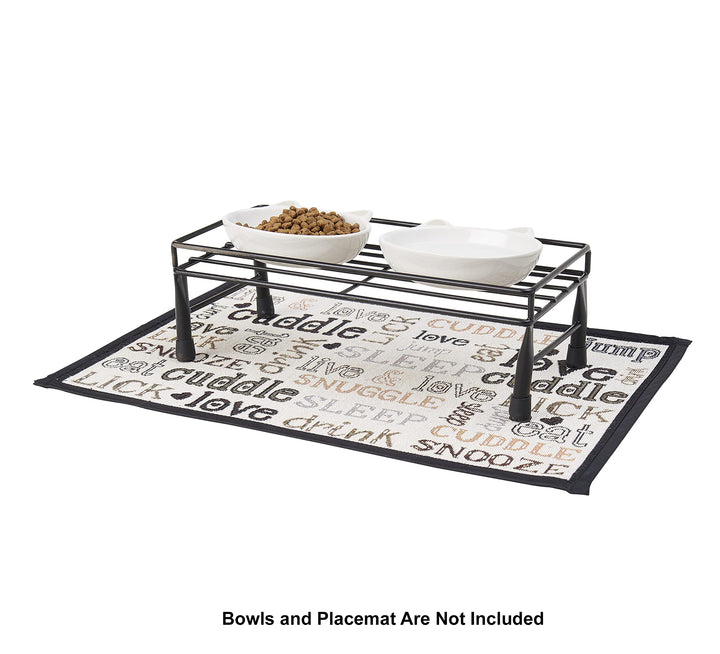 PetRageous 81030 Gizmo's Set The Table Steel Frame Dog Feeder, 3-Inch Tall Dining Table by 13-Inch Long and 5.75-Inch Wide, Holds Two 5.5-Inch Diameter Bowls, for Small and Medium Dogs and Cats, Black