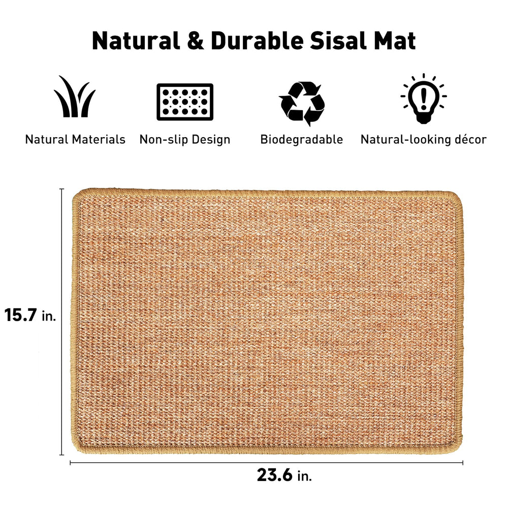 Cat Scratcher Mat, 23.6 X 15.7 Inch Natural Sisal Cat Scratch Mats, Horizontal Cat Floor Scratching Pad Rug with Sticky Velcro Tapes, Protect Couch and Carpets